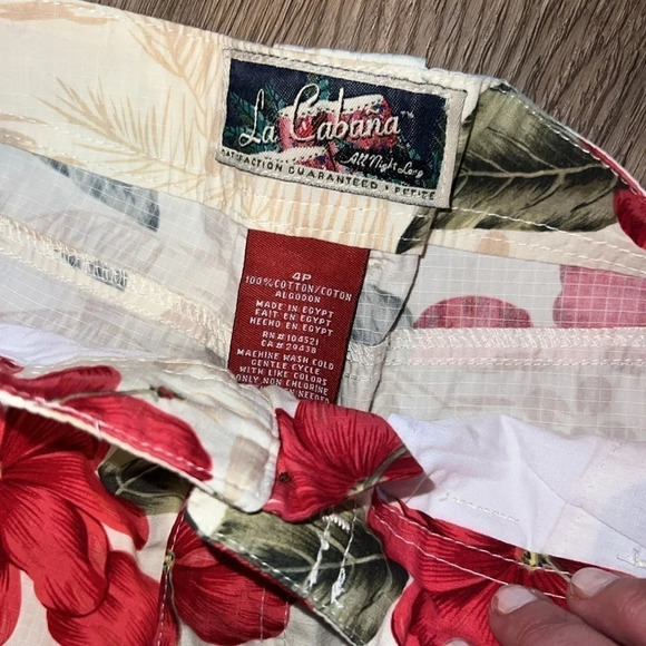 La Cabana Tan / Red Tropical Hawaiian Luau Capri Crop Pants Size 4P NWT 🌺 - Picture 4 of 6